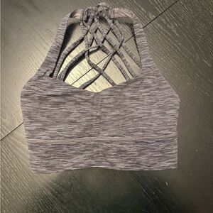 Lululemon Gray Strappy Back Sports Bra Wireless Pullover Crossback Logo